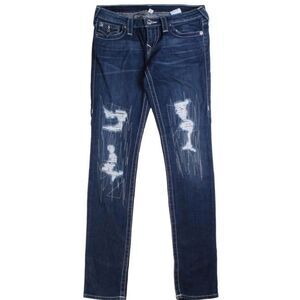 True Religion distressed slim fit darkwash jeans